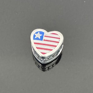 Pandora Liberia Flag Heart Charm |Gift for Her | Pandora Flag Charm | Pandora Heart Charm for Bracelets Travel Charm