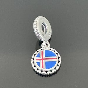 Original Authentic Pandora Charm |Pandora ICELAND Flag Dangle Charm| Pandora Silver Charm for Bracelet|925 Jewelry with Pandora Box