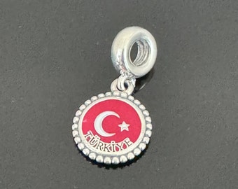 Pandora Turkiye Flag Dangle Charm | 925 Jewelry | Women Jewelry | Travel Charms For Bracelet | Pandora Charms | Gift for Friends