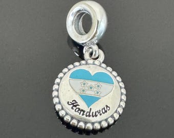 Charm Pandora con bandiera dell'Honduras / Charm Pandora autentico / Gioielli in argento 925 da donna / Charm Pandora per bracciale / Regalo per lei / Charm da viaggio