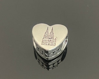 Pandora Cologne Cathedral charm Heart Bead Charm Bracelet Pendant | Pandora Heart Charm for Bracelets | 925 Women Jewelry | Gift for Her