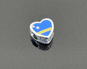 Pandora Curacao Flag  Exclusive Heart Charm | Authentic Pandora Charm for Bracelets |925 Women Jewelry |Gift for Wife |Christmas Gift