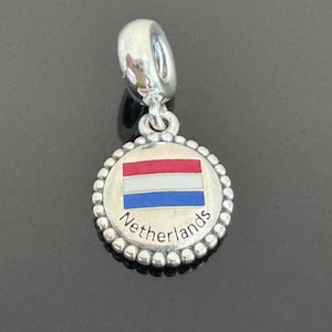 Netherlands Flag Pandora Dangle Charm |Real Pandora Charm |Women 925 Silver Jewelry | Pandora Charm For Bracelet | Gift for Her|Travel Charm