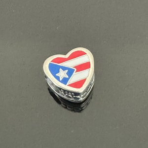 A Real Pandora Charm | Pandora I love Puerto Rico Flag Heart Charm |Gift for Friends | Pandora Heart Charm for Bracelets  | Travel Charm