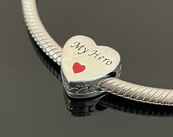 Pandora  My Hero Heart Charm |Authentic Pandora Charm for Bracelets |925 Women Jewelry |Gift for Grandma |Mother's Day Gift