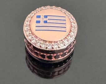 Rose Gold Greece Flag Pandora Charm: Authentic Pandora Bracelet Bead