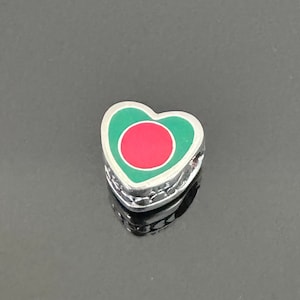 Pandora Bangladesh Flag Heart Charm |Gift for Her | Pandora Flag Charm | Pandora Heart Charm for Bracelets Travel Charm