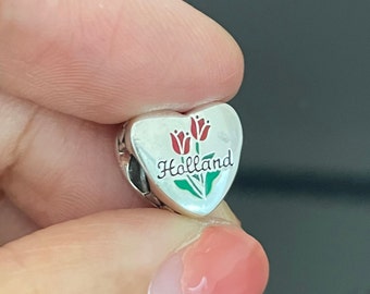 Pandora Holland Michigan Keukenhof Flower Exclusive Dangle Charm | Pandora Heart Charm for Bracelets | 925 Women Jewelry | Gift for Her