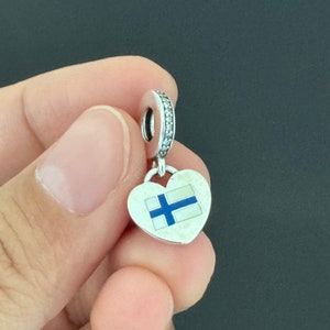 Pandora Finland Flag Dangle Charm|Authentic Pandora Charm|Pandora Charm 925 Jewelry with Pandora Box |Charm For Pandora Travel Bracelet
