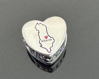 A Real Pandora Albania Map Heart Charm |Authentic Pandora Charm for Bracelets |925 Women Jewelry |Gift for Trip |Travel Charm Gift