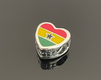 Ciondolo con perlina bandiera Pandora Ghana / Ciondolo a cuore Pandora per bracciali / Gioielli da donna 925