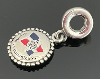 Republic Dominican Flag Charm, Exclusive Charm Dangle Pendant, S 925 Sterling Silver Jewelry,For Bracelet,For Necklace