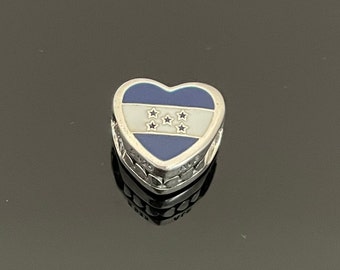 Charm esclusivo Pandora a forma di cuore con bandiera dell'Honduras / Charm Pandora a forma di cuore per braccialetti / Gioielli da donna in argento 925 / Regalo per lei / Regalo per la festa della mamma
