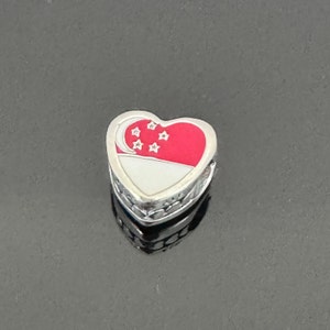Pandora Singapore Flag Heart Charm |Gift for Her | Pandora Flag Charm | Pandora Heart Charm for Bracelets Travel Charm
