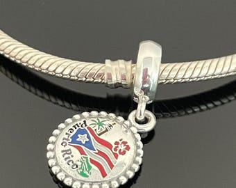 New Authentic Pandora Puerto Rico Flag Charm | Personalized Charm for Pandora Bracelet | 925 Silver Jewelry |  Valentine's Day Gifts