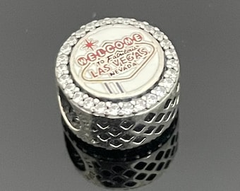 Charm de botón con circonita cúbica con el símbolo de Las Vegas de Pandora / Charm colgante para pulsera y collar / Regalo para ella / Regalo para el Día de la Madre