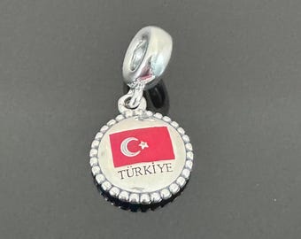 Authentic Pandora TURKIYE Flag Exclusive Dangle Charm | Travel Pandora Charm | Pandora Charms For Bracelet | Mother's Day Gift |Gift for Her