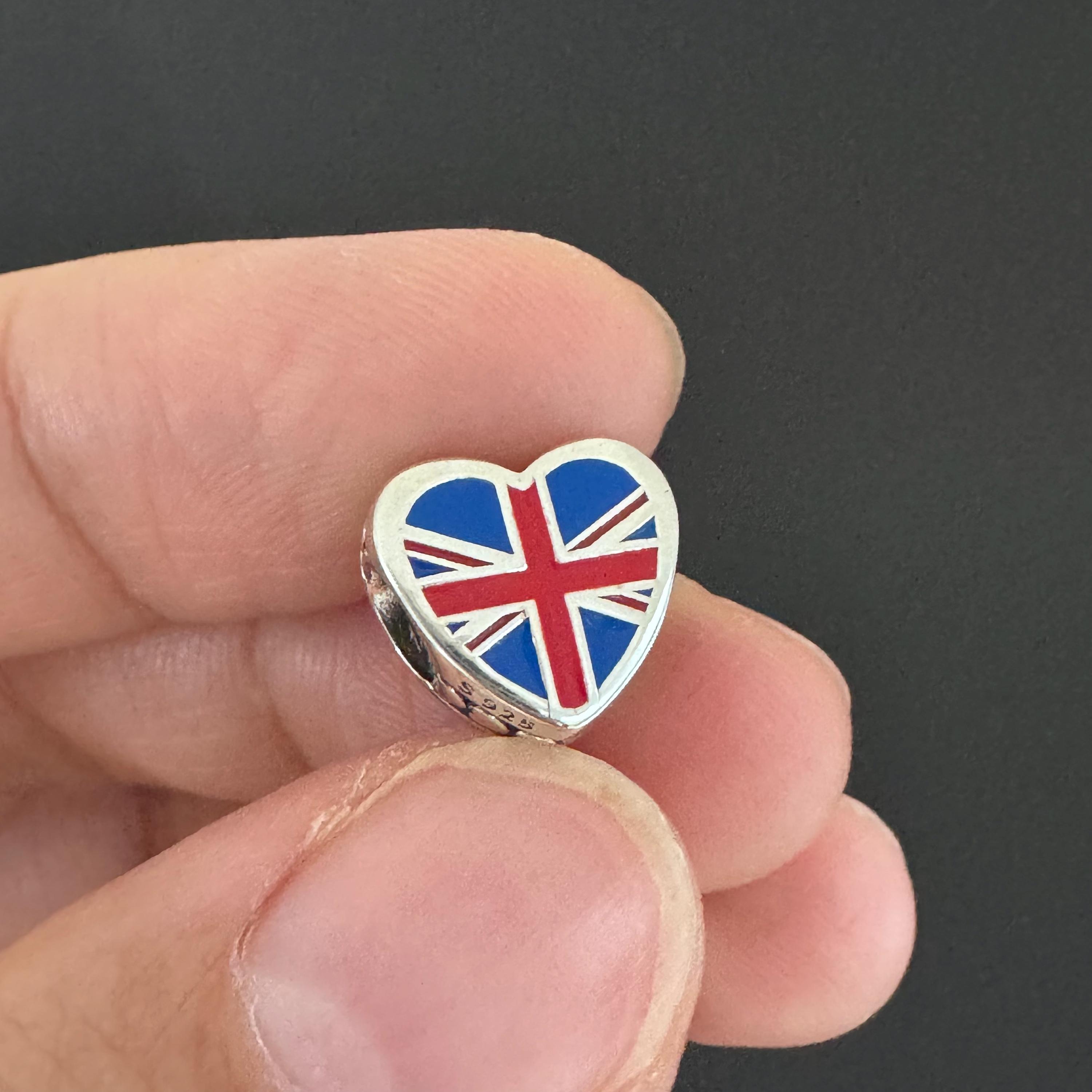 Authentic Pandora Charm | Pandora England Flag Heart Charm |Gift for Friends | Pandora Heart Charm for Bracelets |Charm for Him
