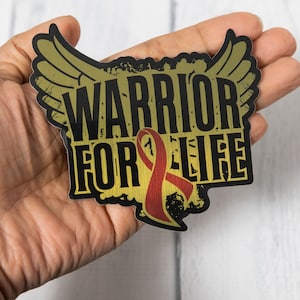 Warrior For Life Sticker - High-quality Decal 4&quot;, Cancer Support & Awareness, Ribbon, Metallic Look Sticker, Gloss Decal