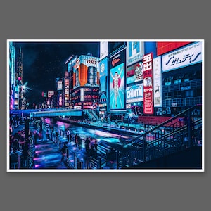 An Evening in Osaka No 1 Fine Art Print 24&quot;x16&quot; Archival Matte Print, Japan Photo, Travel Art, Home Decor, Wall Art, Cyberpunk, Fantasy