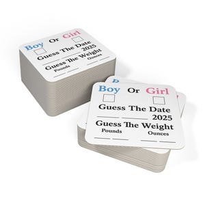 Coasters Set, Gender Reveal Party Favors, Baby Shower Guessing Game, Check Boxes for Boy or Girl, Guess the Date & Weight, 50/100 pcs