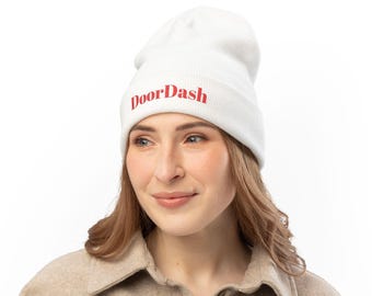 DoorDash Logo Embroidered Knit Beanie | Delivery Driver Hat