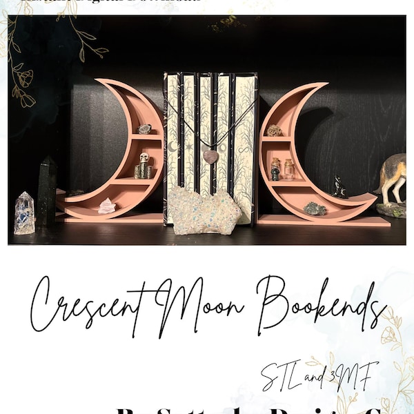 Crescent Moon Buchstütze STL | 3D gedruckte Bücherregal Dekoration mit Lagerung | Himmlische Gothic Wohnkultur digitaler Download