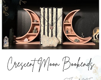 Halve maan boekensteun STL | 3D-geprinte boekenplankdecoratie met opberger | Celestial Gothic woondecoratie digitale download