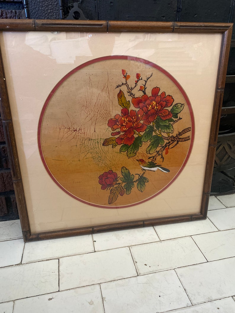 Vintage Bamboo Frame Bird Botanical Etsy