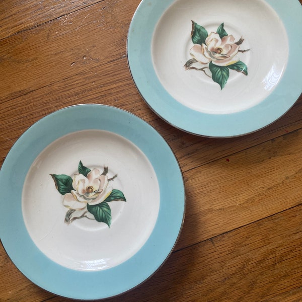 Lifetime China Co turquoise magnolia flower plate 6”