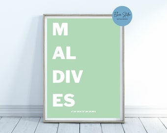 Maldives poster with coordinates, green and white