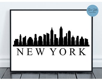 New York Skyline Poster, white black