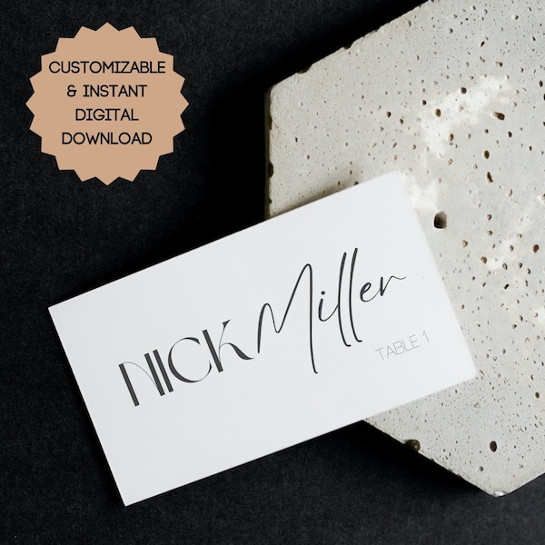 Template: Customizable Fun Retro Chic Name Card Place Card Template for weddings events parties (editable canva template & instant download)