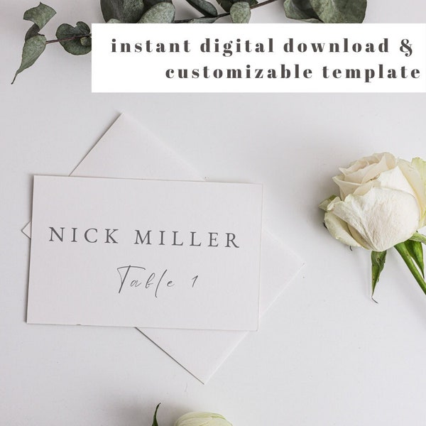 Template: Customizable Timeless & Chic Name Card Template for weddings, events, and dinner parties, fully editable canva template