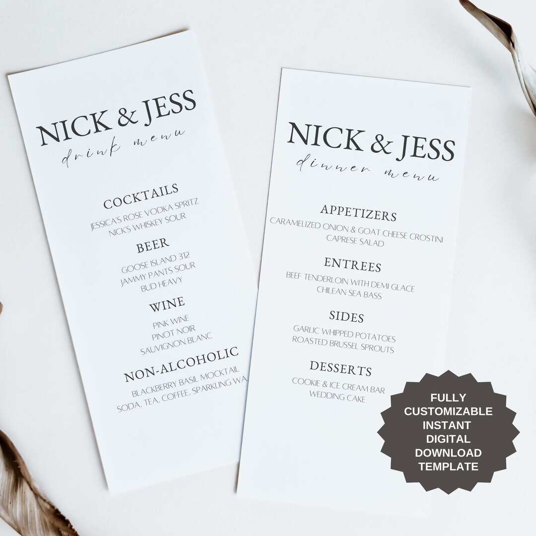 Template: Customizable Timeless Chic, Dinner Menu, Drink Menu, Editable ...