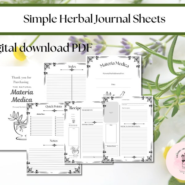 Personal Herbal Journal Pages E-book, bullet journal, simple herbalism, beginner herbalism, natural medicine journal, PDF download