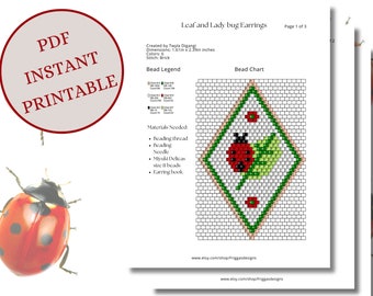 Ladybug brick stitch Earring bead Pattern Instant Download PDF beading graph paper bead chart