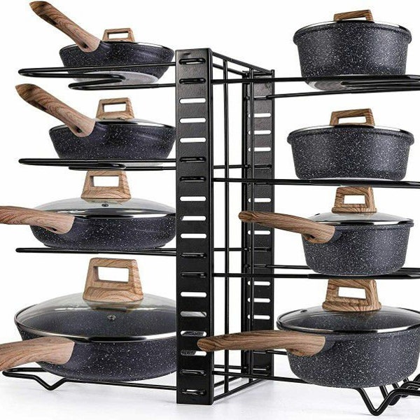 The Ultimate Storage Solution - Sturdy 8 Tiers Levels Adjustable Expandable Pot Lid Holders, Kitchen Pan Rack Organizer *Space-Saving*