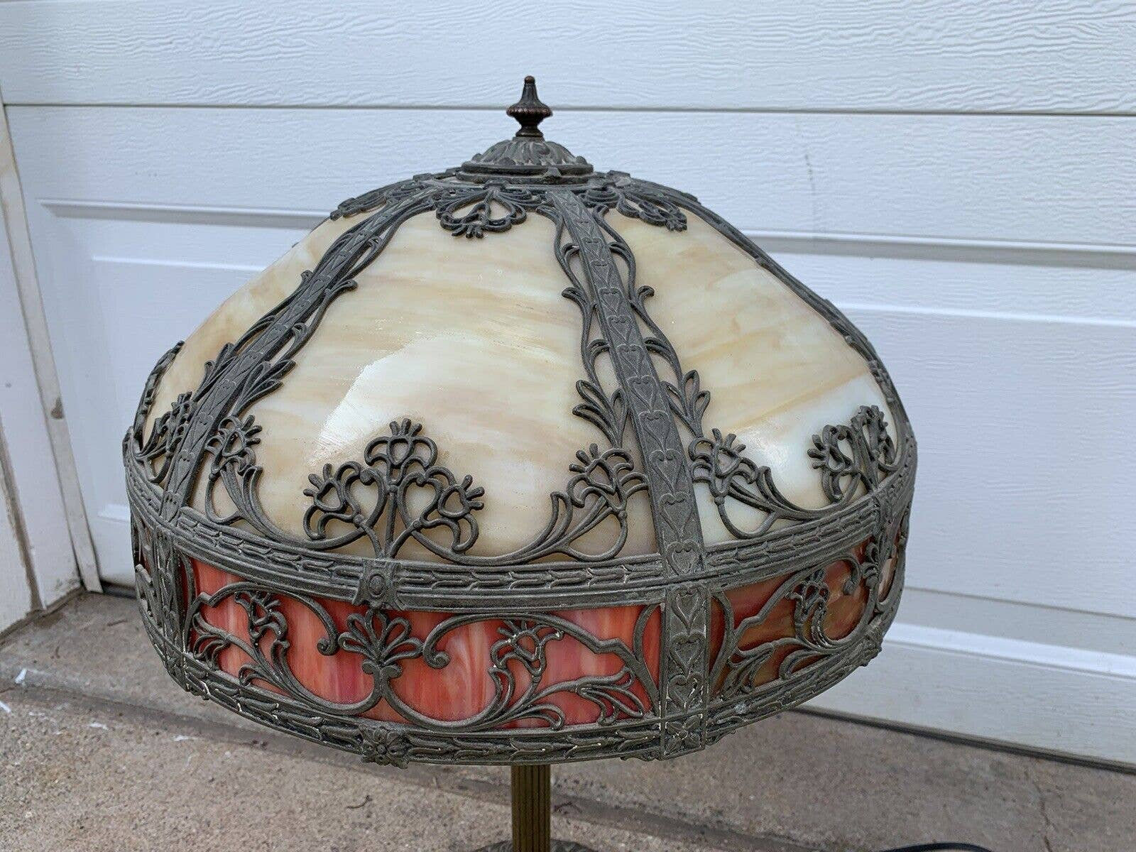 Antique 1920s Miller 956 Art Nouveau Red Slag Slag Glass Lamp & Base ...