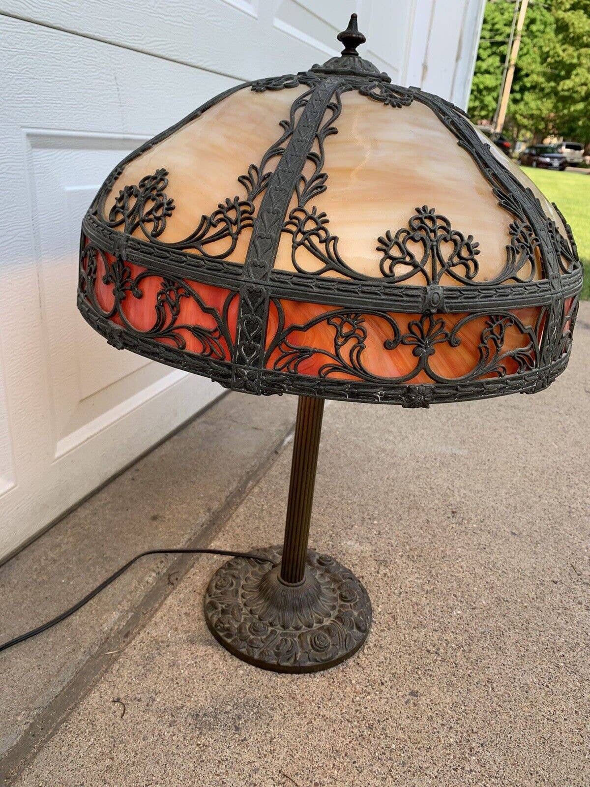 Antique 1920s Miller 956 Art Nouveau Red Slag Slag Glass Lamp & Base ...