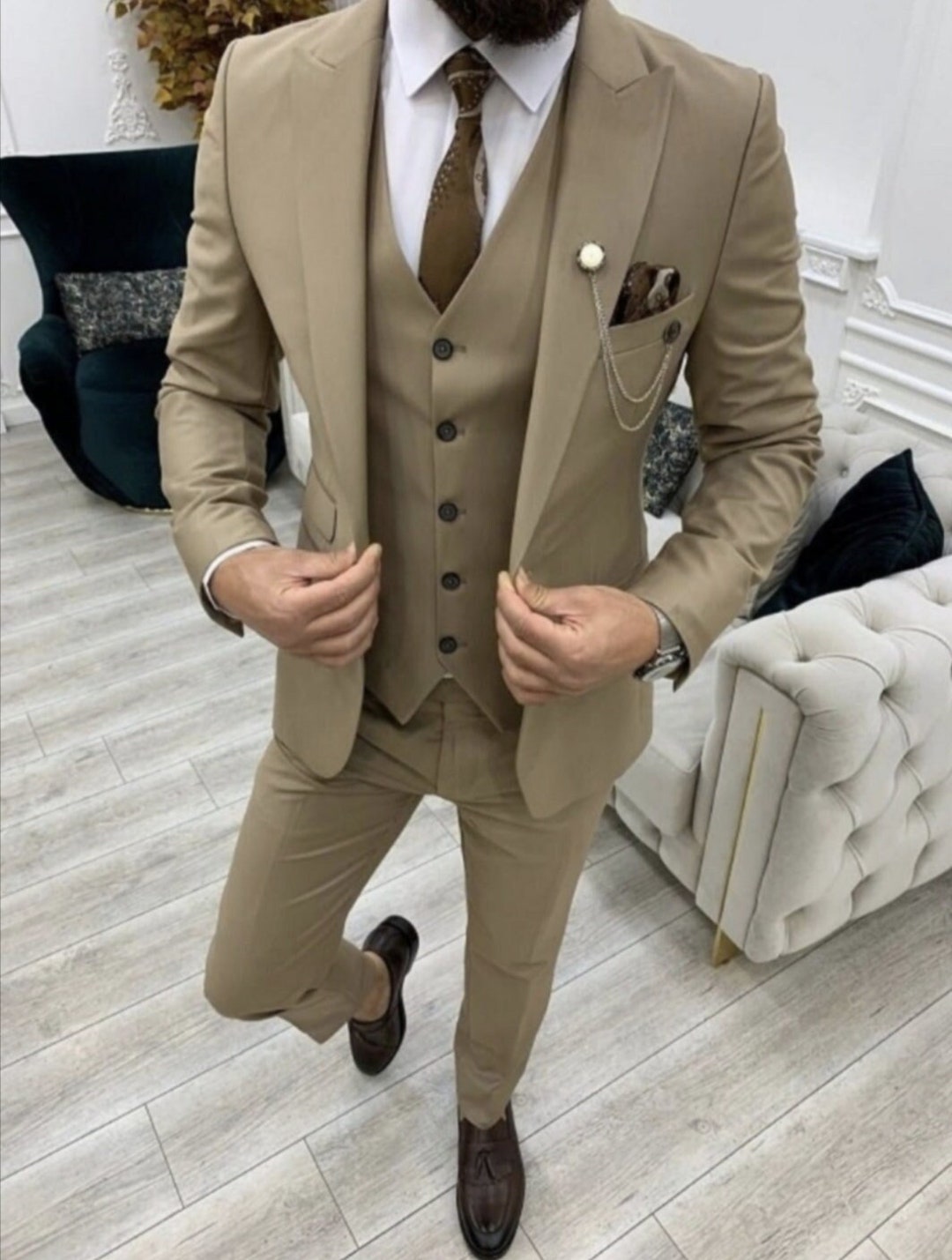 Man s.light Brown Suit Men Light Brown Suit formal Slim Etsy