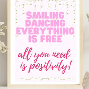 Spice Girls Lyric Poster | Smiling, Dancing, Everything is Free | Printable Wall Art | 90s Music Quote | Kitchen Decor