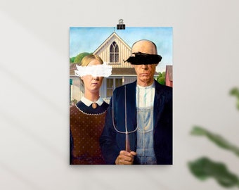 American Gothic STRIKE Poster | A Grant Wood Classic with Graffiti Edge | Edgy Wall Art for Any Room