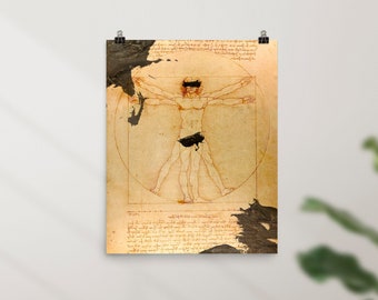 Vitruvian Man STRIKE Poster | Leonardo da Vinci Art with Graffiti | Renaissance Wall Art