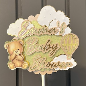 Personalised neutral teddy baby shower cake topper | baby shower cake decorations | custom cake topper | we can bearly wait cake topper