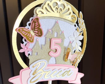 Princess castle cake topper | crown tiara birthday cake decoration | princess theme | custom made topper | personalised party decorations