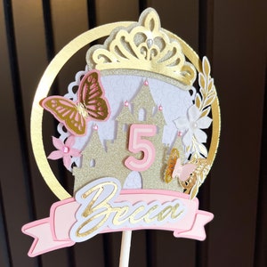 Princess castle cake topper | crown tiara birthday cake decoration | princess theme | custom made topper | personalised party decorations