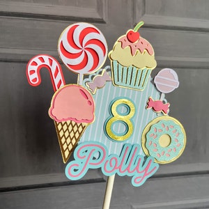 Candyland sweet birthday cake topper | Two sweet | Sweet one | Cupcake | Doughnut | Icecream | Candy birthday party | Personalised topper