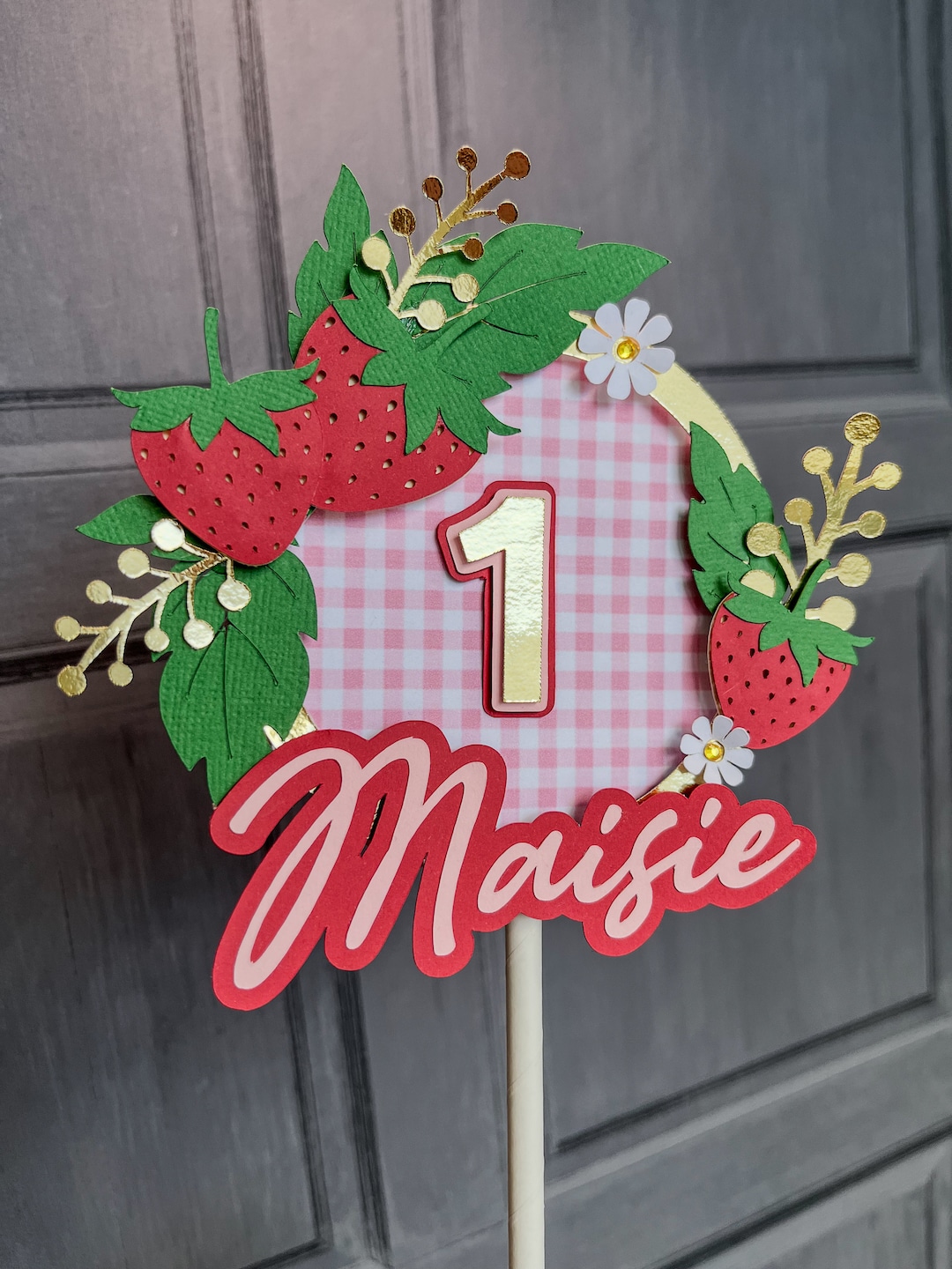 Berry 1st Birthday Personalised Cake Topper | Strawberry Theme Party ...