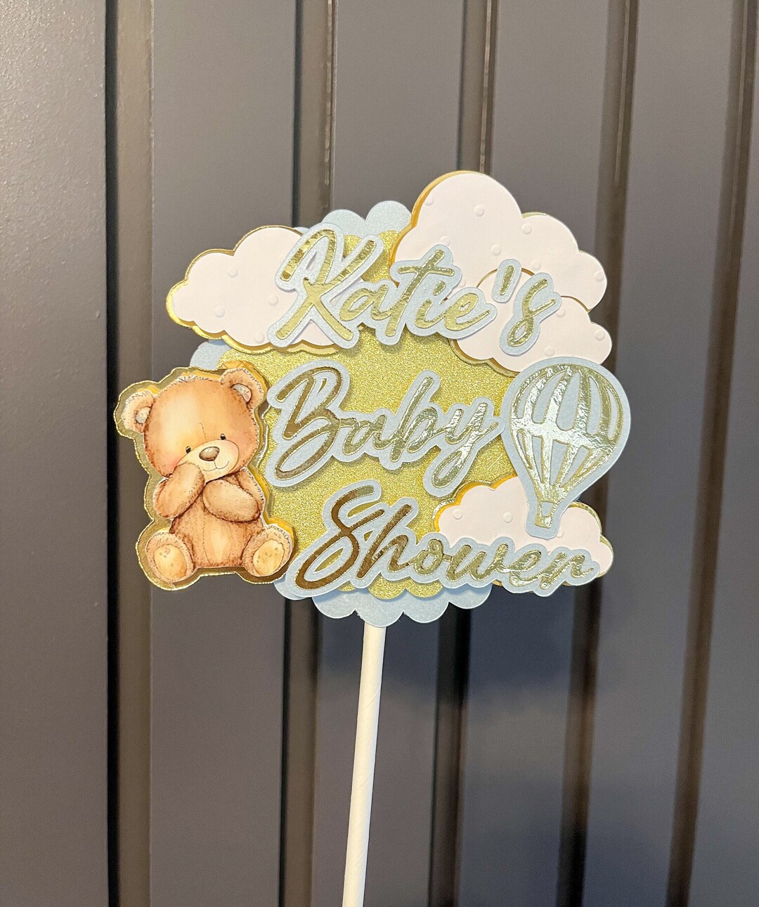 Blue Baby Shower Teddy Bear Cake Topper | Baby Shower Decorations ...